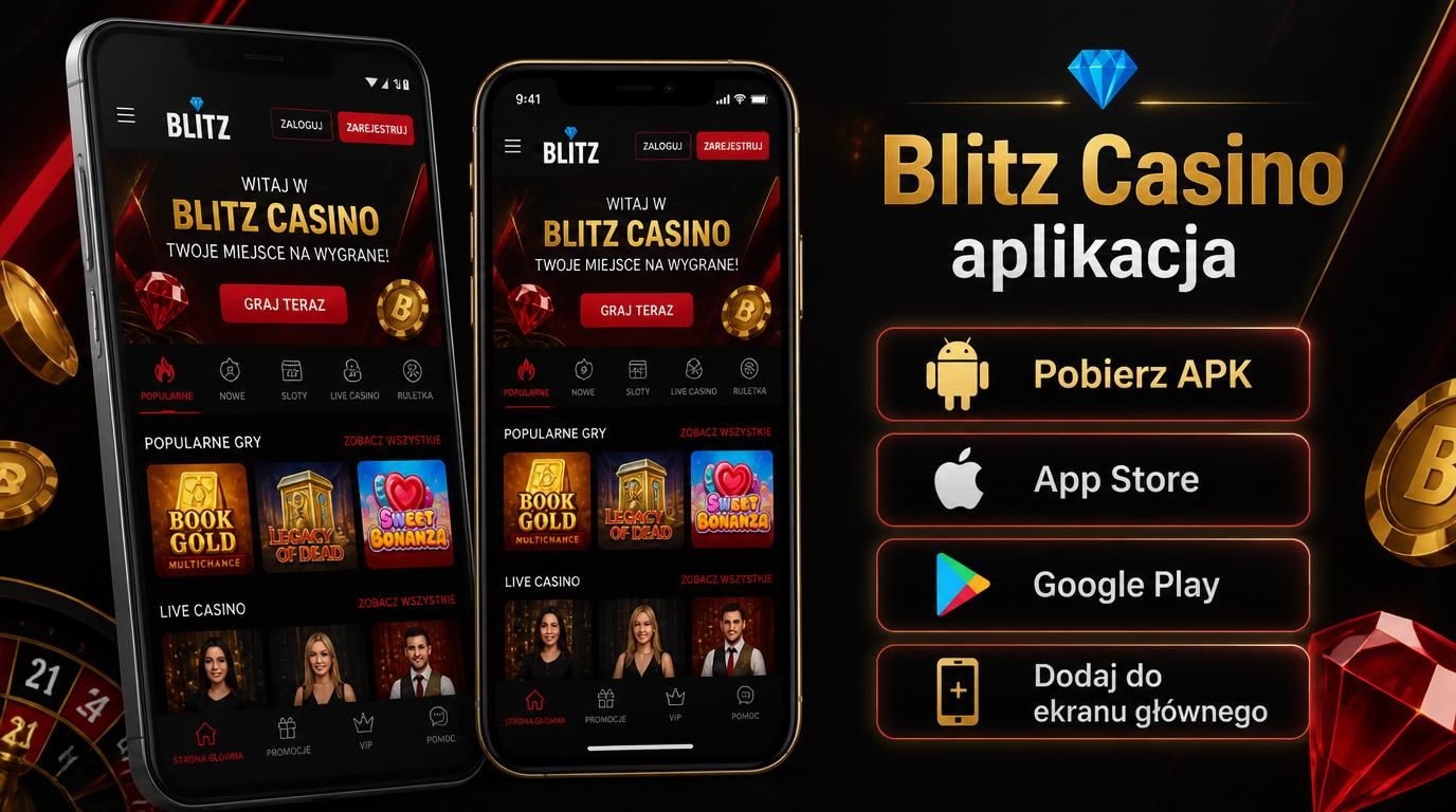 Interfejs Ze Sklepu Play i APK na tle telefonu – ikony Android i iPhone z polskimi tekstami.