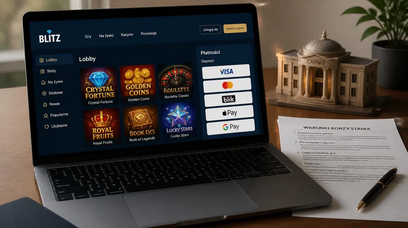 Ekran kasyna online z panelem metod płatności i ikonami gier